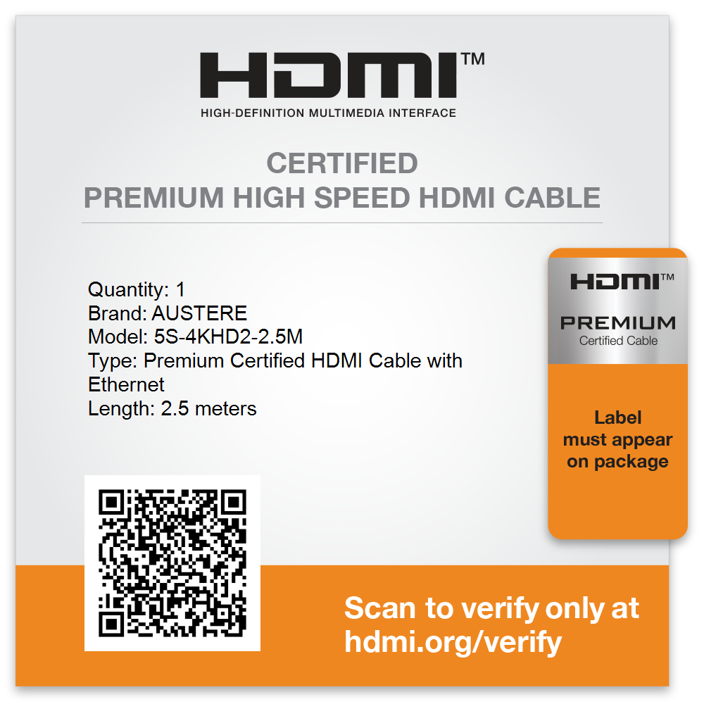 V Series 4K Certified Premium HDMI Cable 1.5m \\ 2.5m
