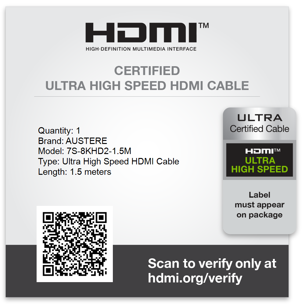 VII Series 8K Certified Premium Ultra High Speed HDMI Cable 1.5m \\ 2.5m